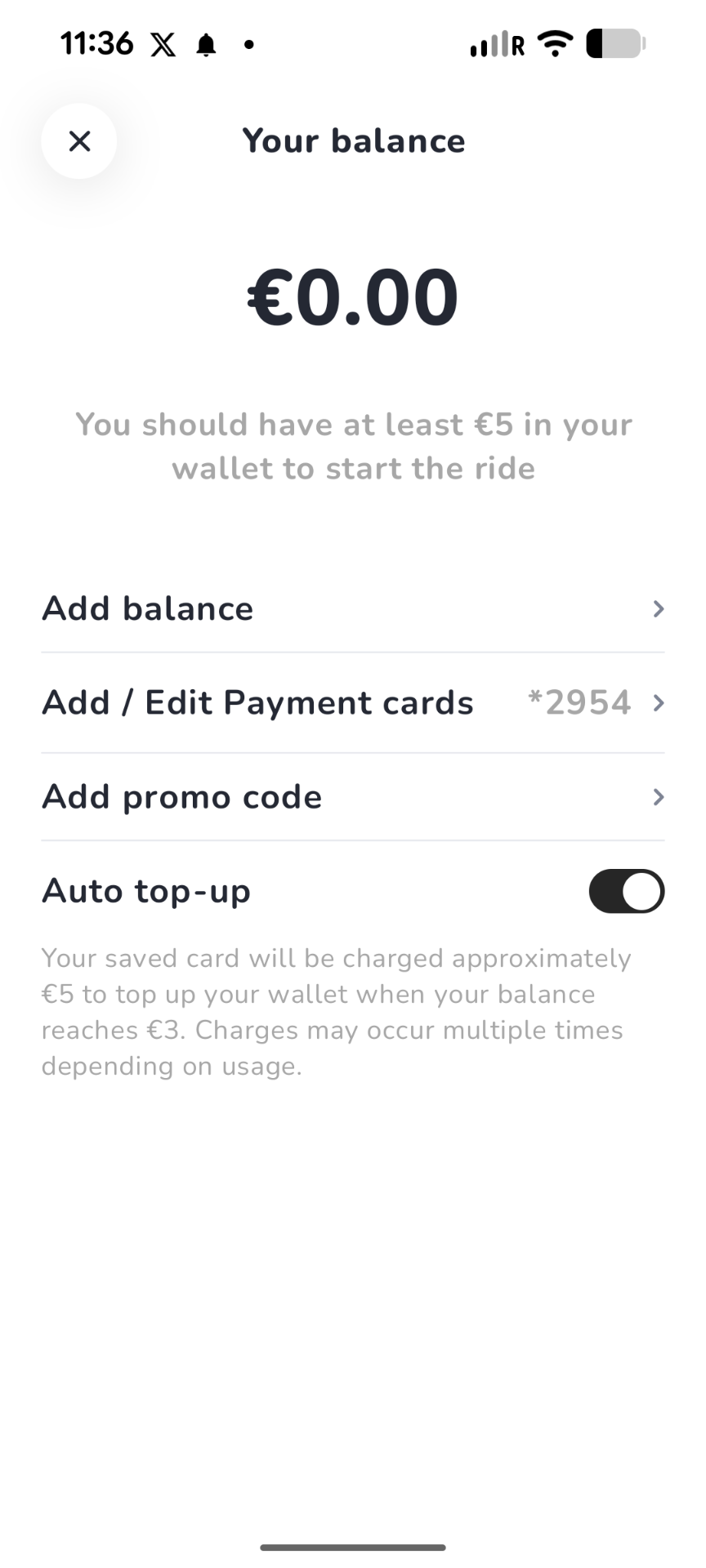 MOBY Move wallet balance screen